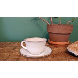 Vintage Fire King Milk Glass Tea Cup and Saucer Set